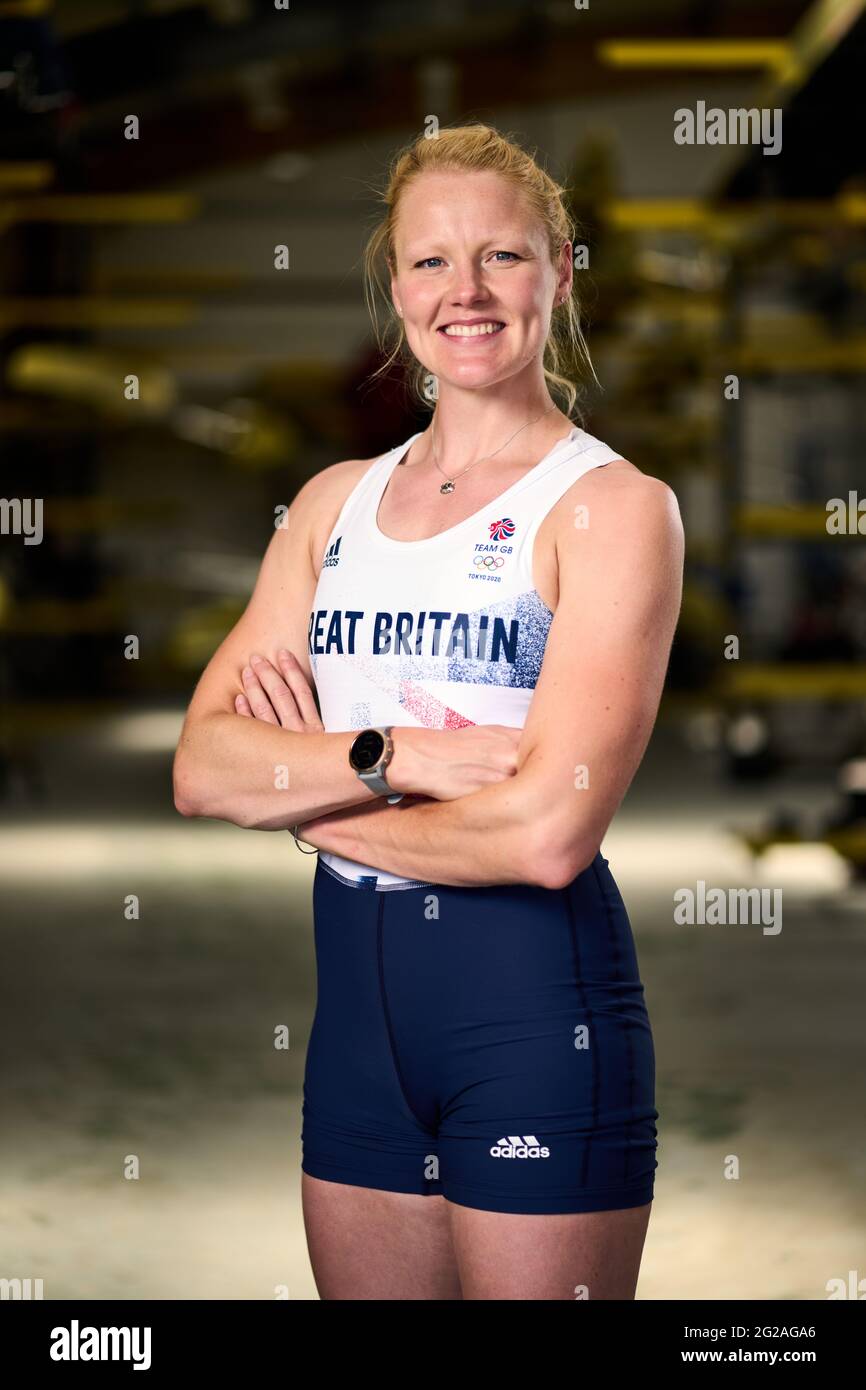 Polly Swann en Grande-Bretagne lors de l'annonce de l'équipe d'aviron du Team GB Tokyo 2020 au Redgrave Pinsent Rowing Lake, Reading. Date de la photo: Mercredi 9 juin 2021. Banque D'Images