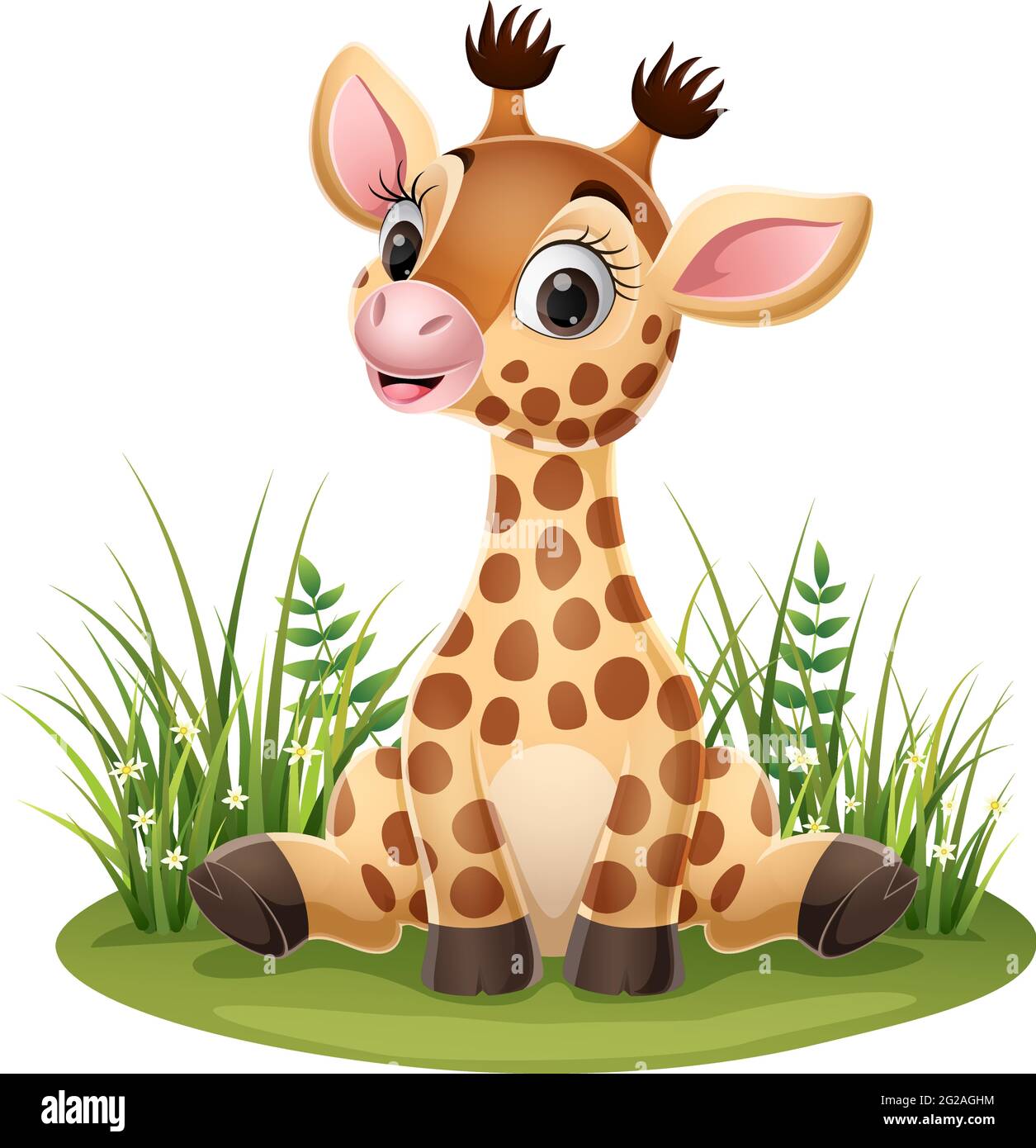 Petite girafe de dessin animé assise dans l'herbe Illustration de Vecteur