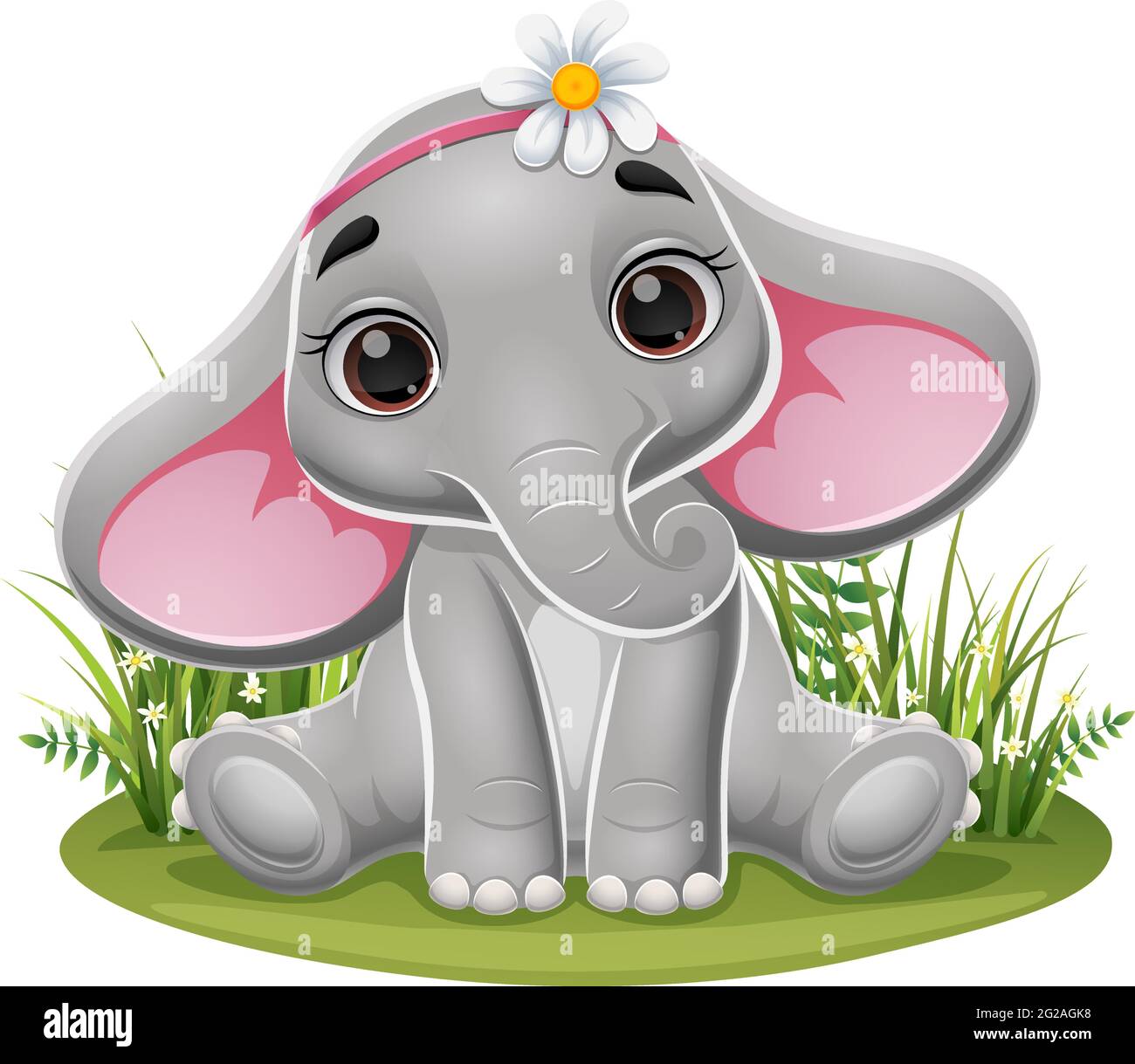 Dessin animé bébé éléphant assis dans l'herbe Illustration de Vecteur