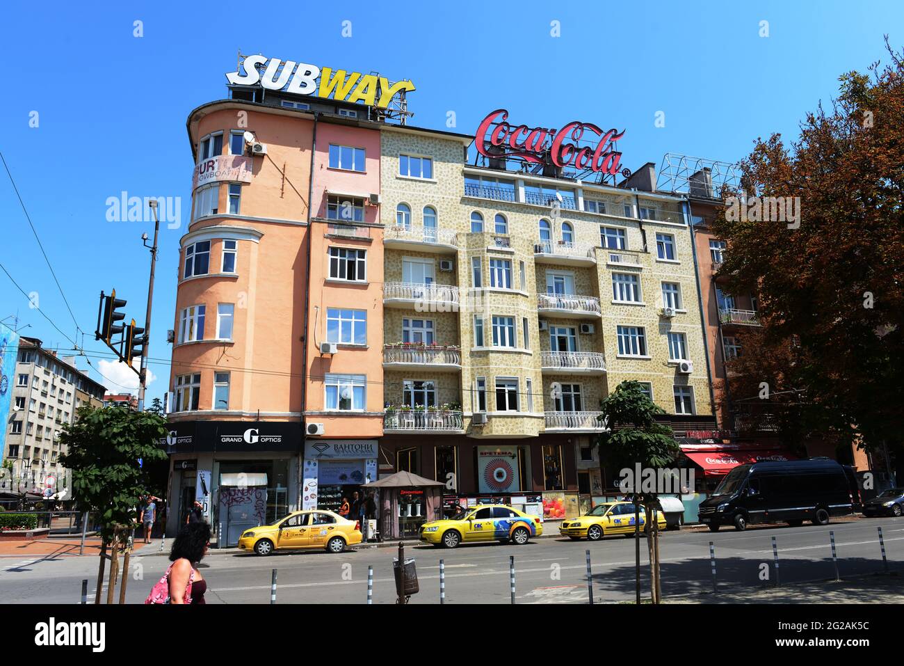 Beau bâtiment le long du boulevard Vitosha à Sofia, Bulgarie. Banque D'Images