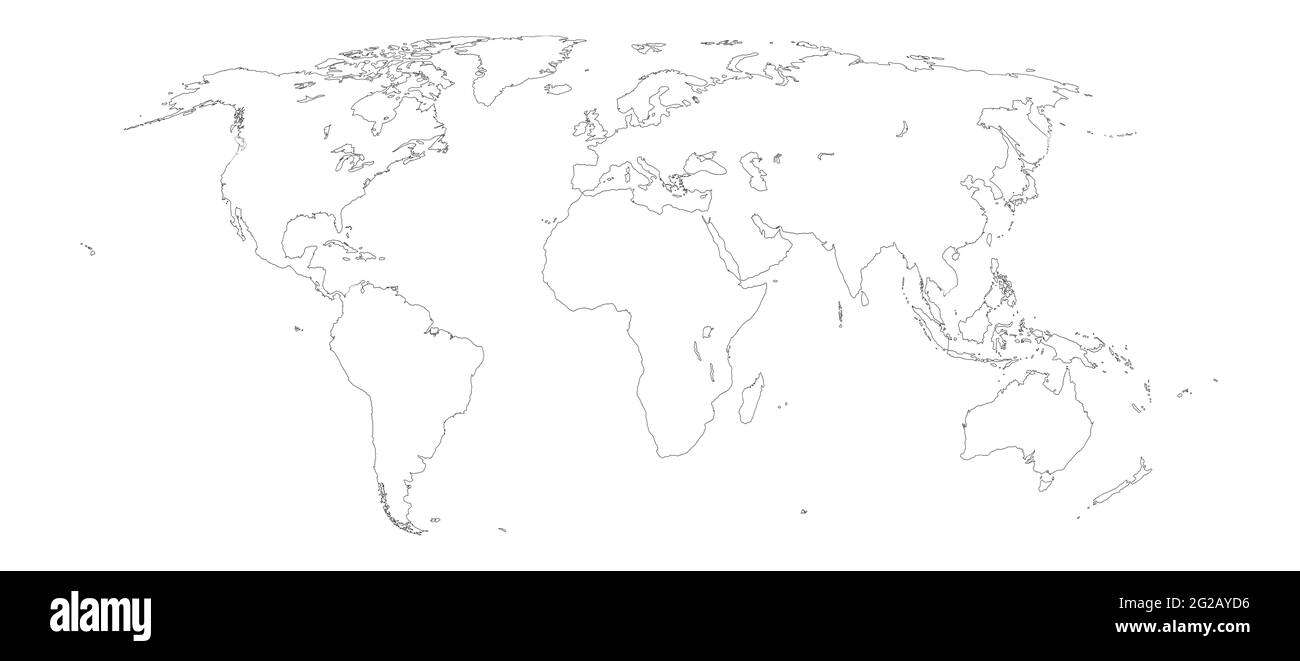 Contour de la carte du monde sur fond blanc Banque D'Images