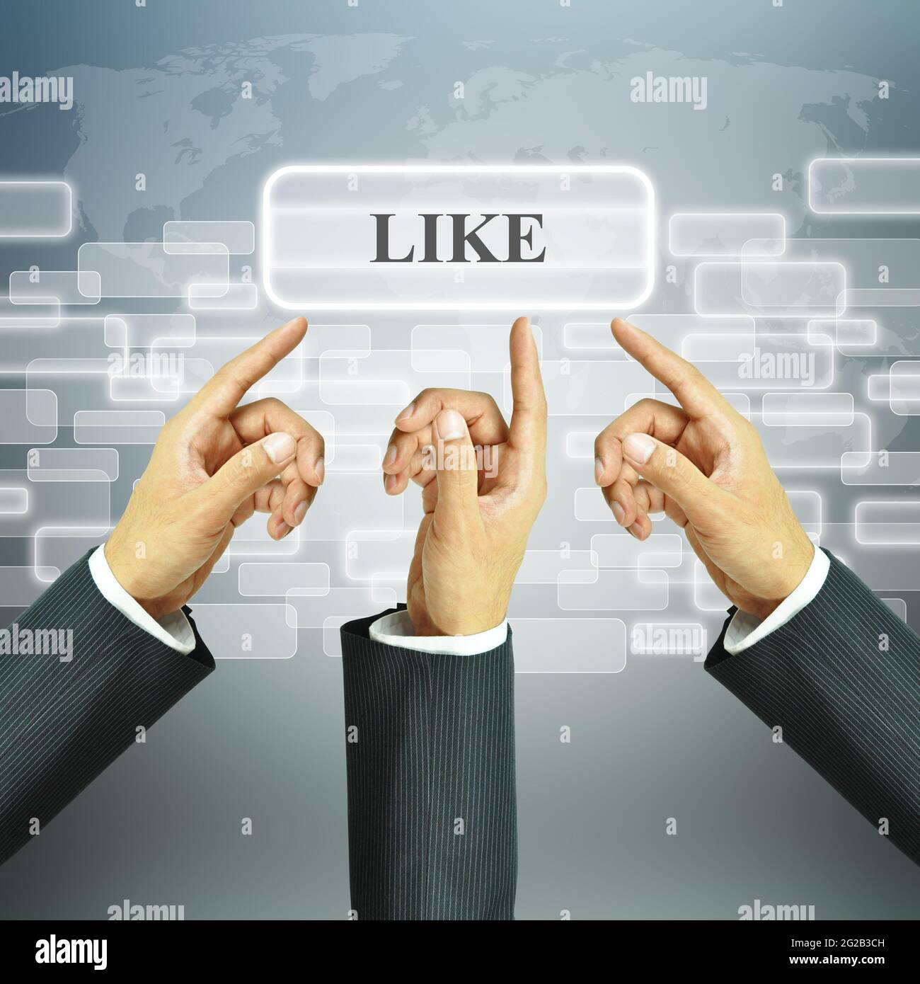 Les mains d'homme d'affaires pointent COMME un signe. Banque D'Images