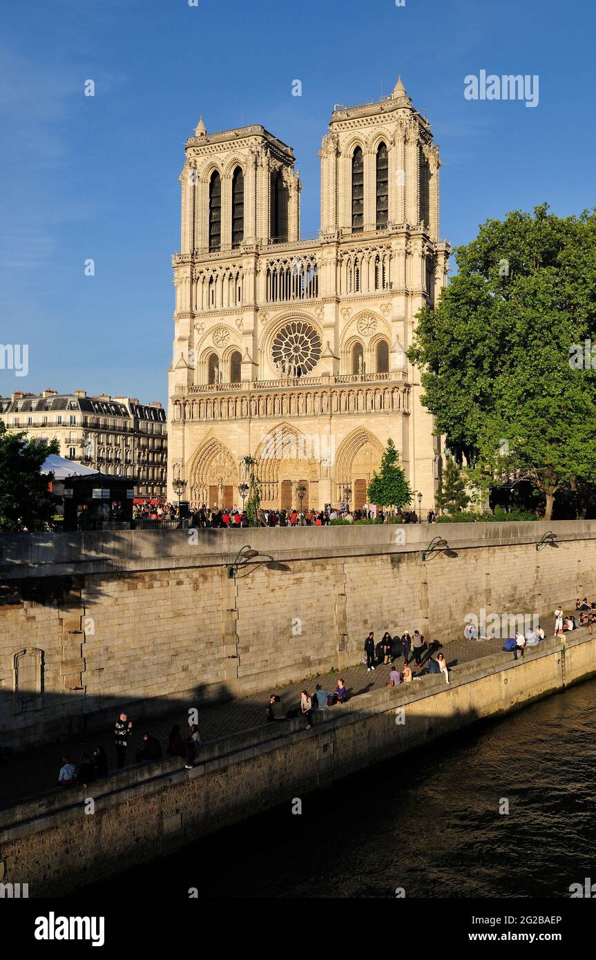 FRANCE, PARIS (75) 4ÈME ARRONDISSEMENT, LES QUAIS DE LA SEINE, ILE DE LA CITÉ, CATHÉDRALE NOTRE-DAME Banque D'Images