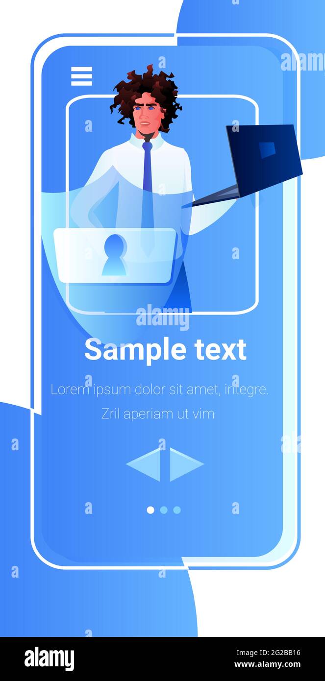 homme afro-américain utilisant la protection de serveur de base de données d'ordinateur portable grand concept de sécurité de la confidentialité des données Illustration de Vecteur