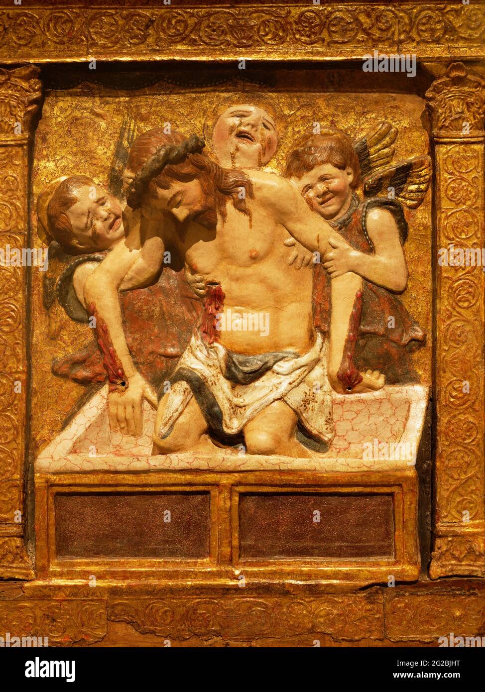 Le Christ mort soutenu par trois anges - secondaire du XV° siècle Banque D'Images