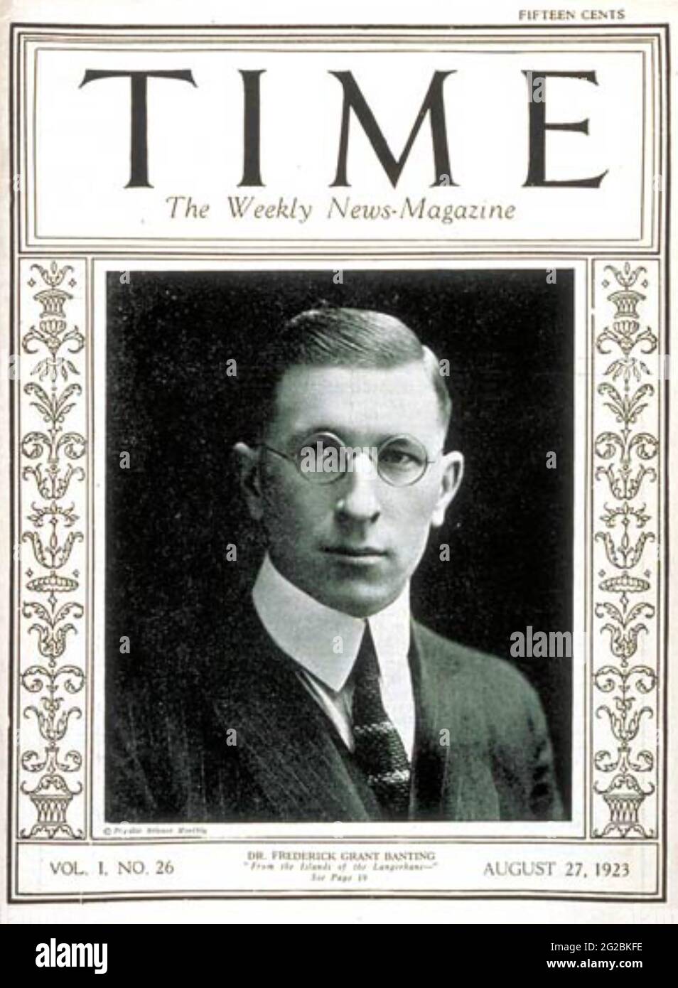 FREDERICK BANTING (1891-1941) scientifique médical canadien qui a découvert l'insuline à la couverture du magazine TIME le 27 août 1923 Banque D'Images