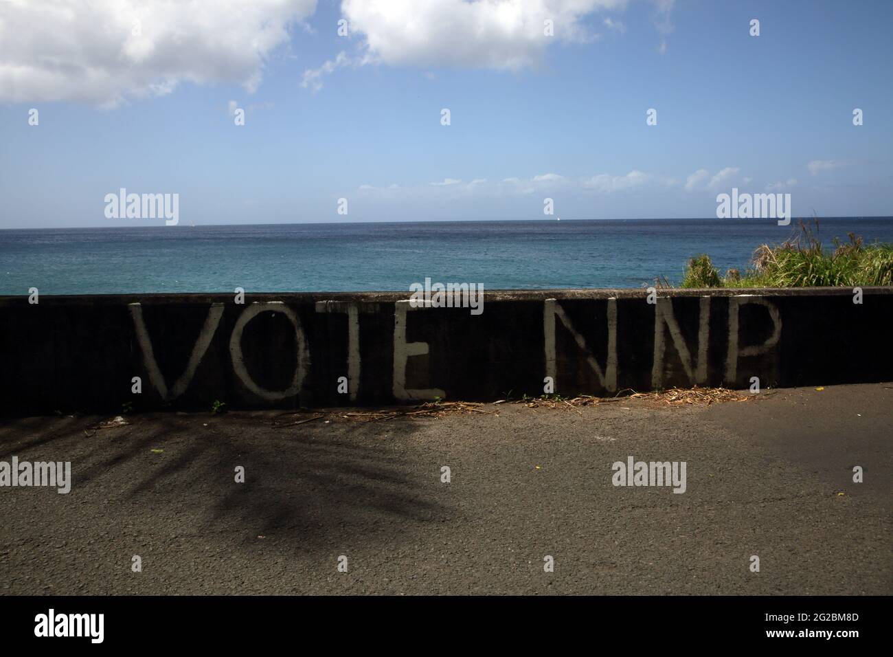 Grenade signe politique près de Gouyave NNP Nouveau parti national Banque D'Images