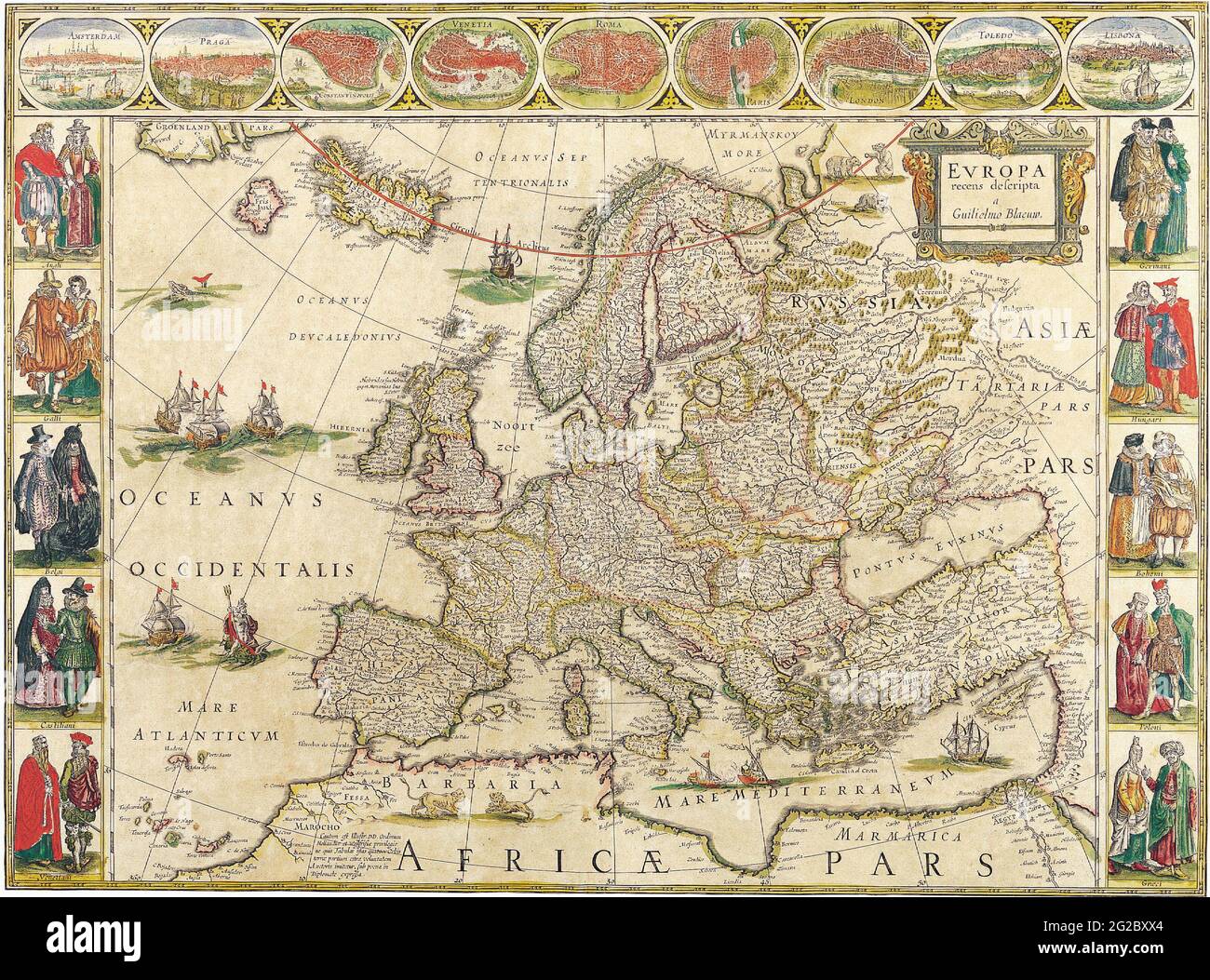 Carte de l'ancienne Europe, carte de l'ancienne Europe, carte de l'ancienne Europe, carte de l'ancienne Europe, cartes anciennes de la carte du monde de l'Europe Willem Blaeu c 1650 Banque D'Images