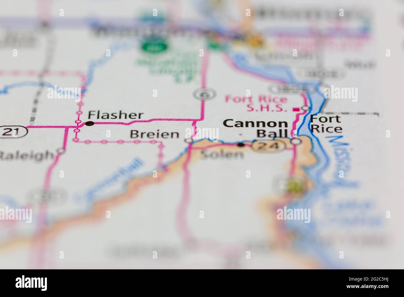 Cannon ball Dakota du Nord Etats-Unis carte routière ou carte de géographie Banque D'Images