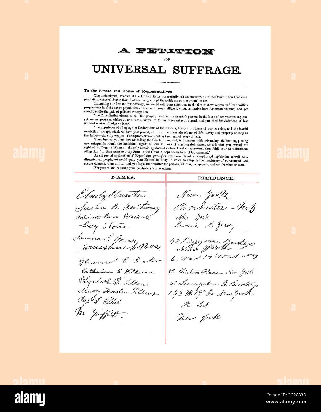 Pétition américaine pour le suffrage universel actualisée Banque D'Images