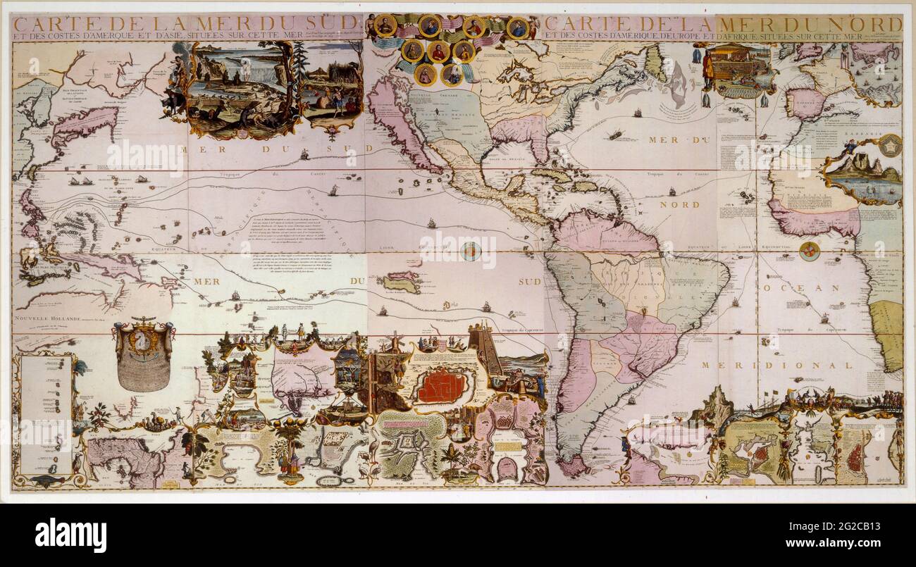 La carte des Amériques, la carte des Amériques, la carte des Amériques, la carte rétro des Amériques, la carte des Amériques, la carte des Amériques, la carte des Amériques, la carte de 1713 Banque D'Images