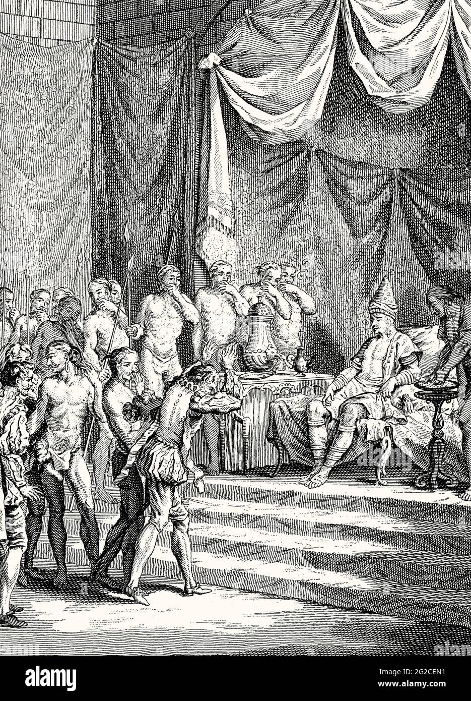 Audience de Vasco da Gama avec Samudiri de Kappadu, Calicut, le 20 mai 1498, aujourd'hui état de Kerala de l'Inde Banque D'Images