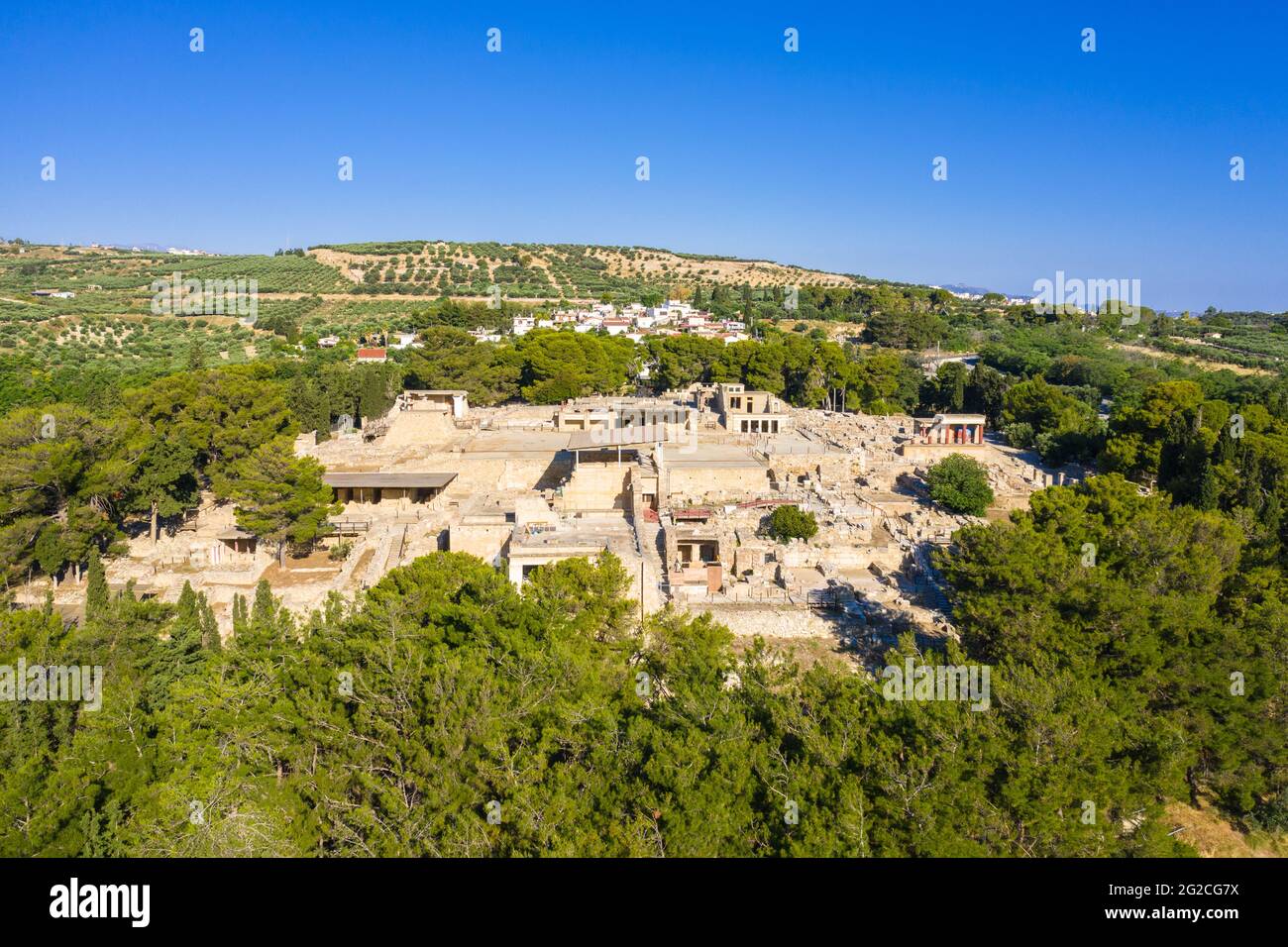 Vue aérienne des ruines de Knossos en Crète, Grèce Banque D'Images