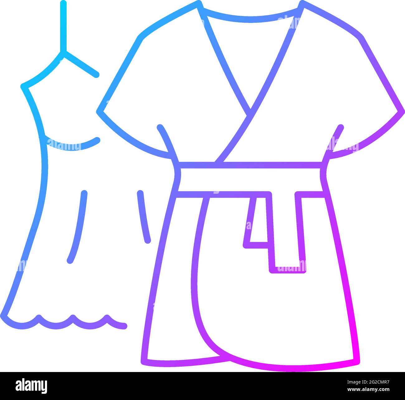 Mini robe avec icône de vecteur linéaire de gradient de robe. Vêtements de nuit pour femme. Vêtements de nuit pour femmes. Robe en dentelle pour femmes pour dormir. Symboles de couleur de ligne fine. Style moderne Illustration de Vecteur