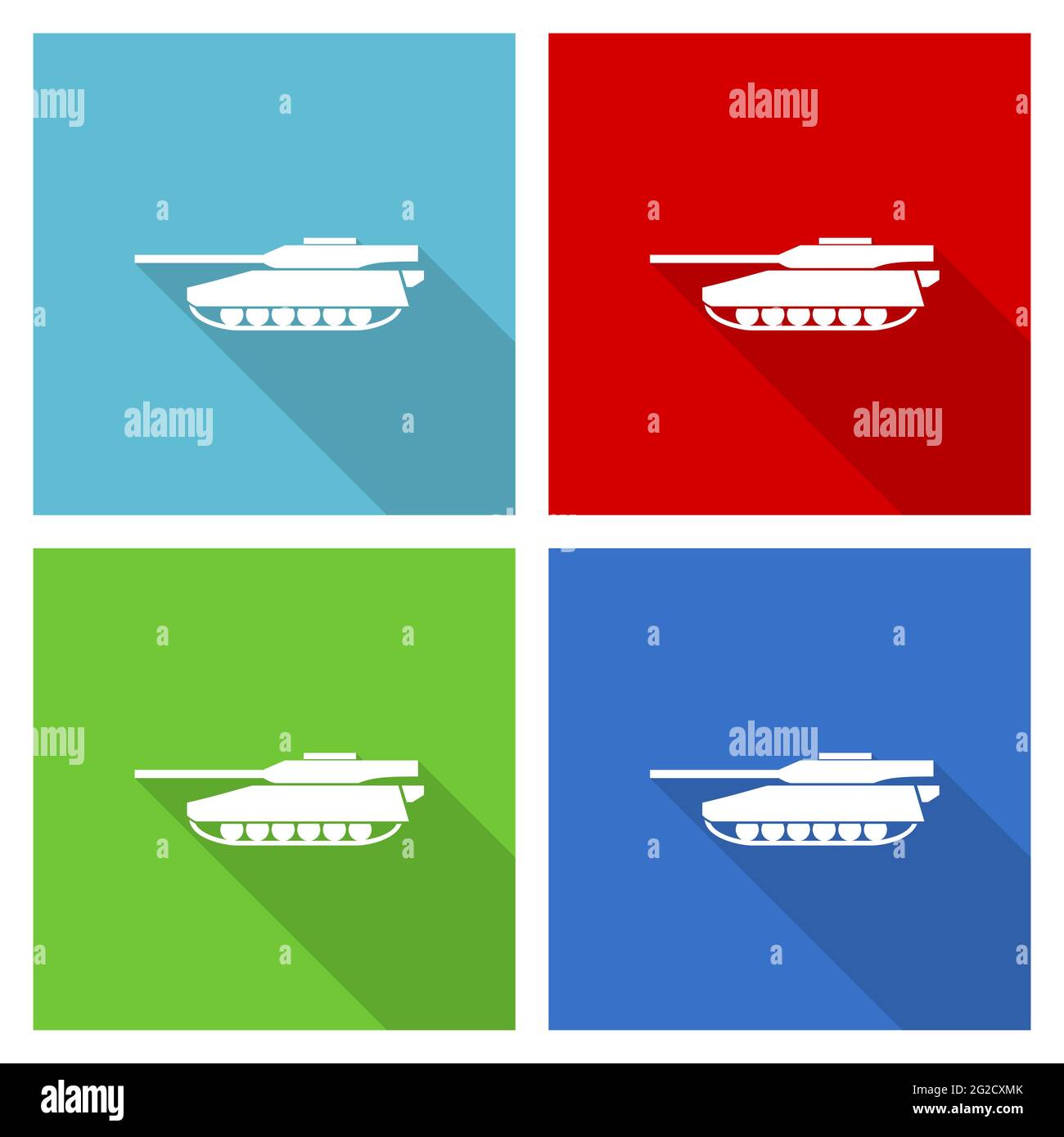Char, armée, militaire, jeu d'icônes de véhicule de guerre, illustration vectorielle plate dans eps 10 pour la conception Web et les applications mobiles dans quatre options de couleurs Illustration de Vecteur