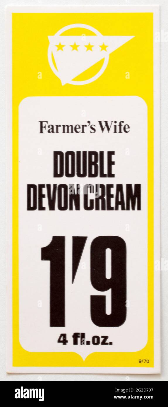 Vintage années 1960 Boutique Publicité carte de prix des aliments - Farmers femme Double Devon Cream Banque D'Images