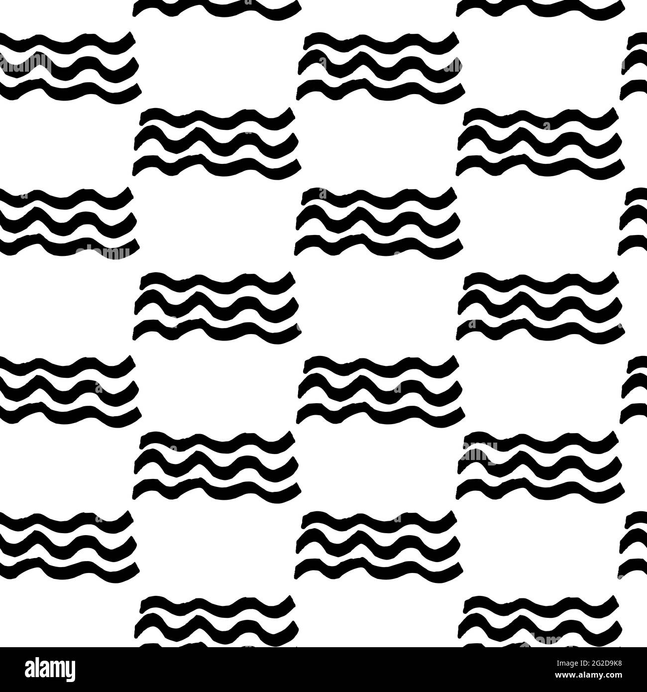 Motif marin vectoriel transparent. Traits de pinceau noirs d'ondes de peinture isolées sur un fond blanc. Illustration de l'action vectorielle dessinée à la main pour l'été wal Illustration de Vecteur