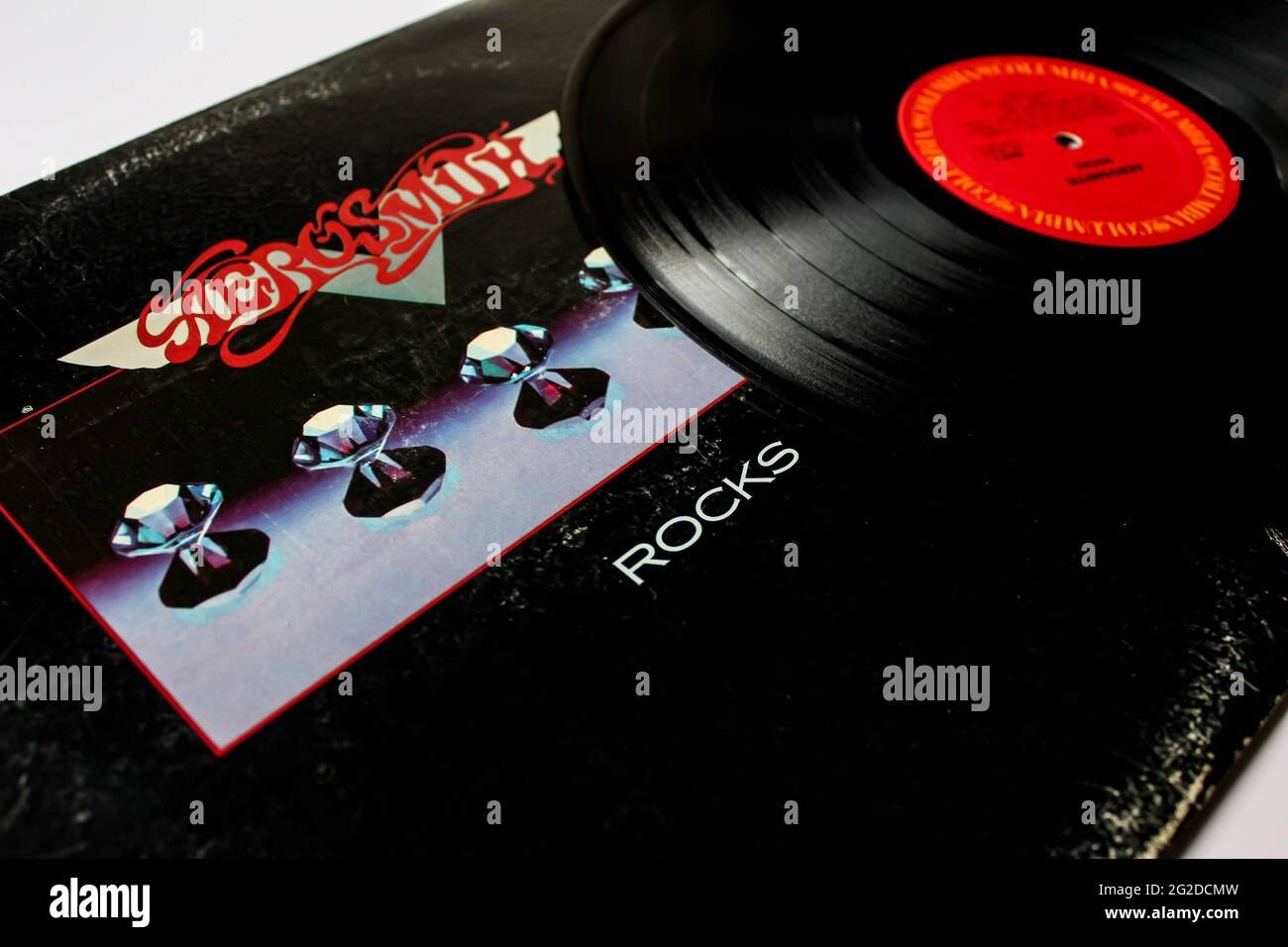Groupe rock classique, Aerosmith, album de musique sur disque vinyle LP. Intitulé: Couverture de l'album Rocks Banque D'Images