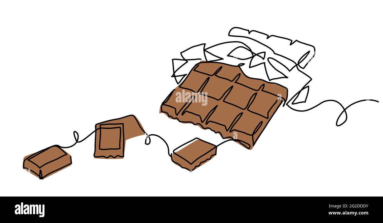 Barre de chocolat un dessin continu de ligne. Illustration vectorielle minimale de chocolat déplié avec pièces Illustration de Vecteur
