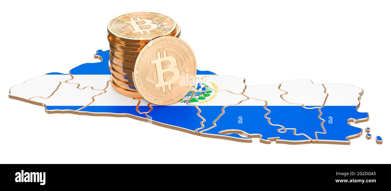 Bitcoin offre légale au Salvador, rendu 3D isolé sur fond blanc Banque D'Images