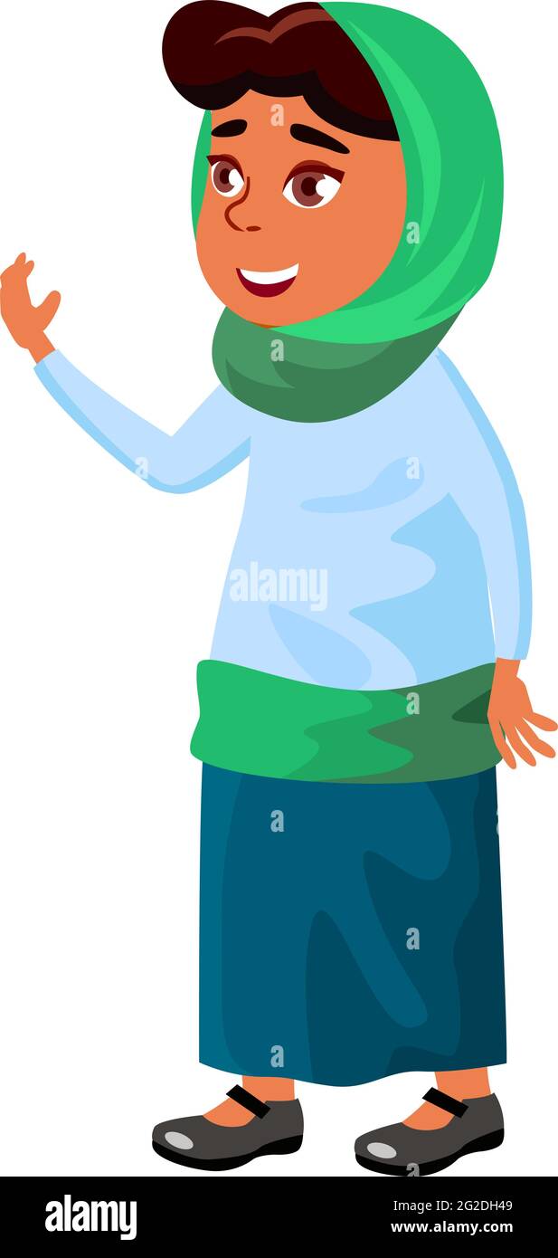 belle fille islamique préteen communiquer avec l'enseignant à des cours éducatifs caricature vecteur Illustration de Vecteur
