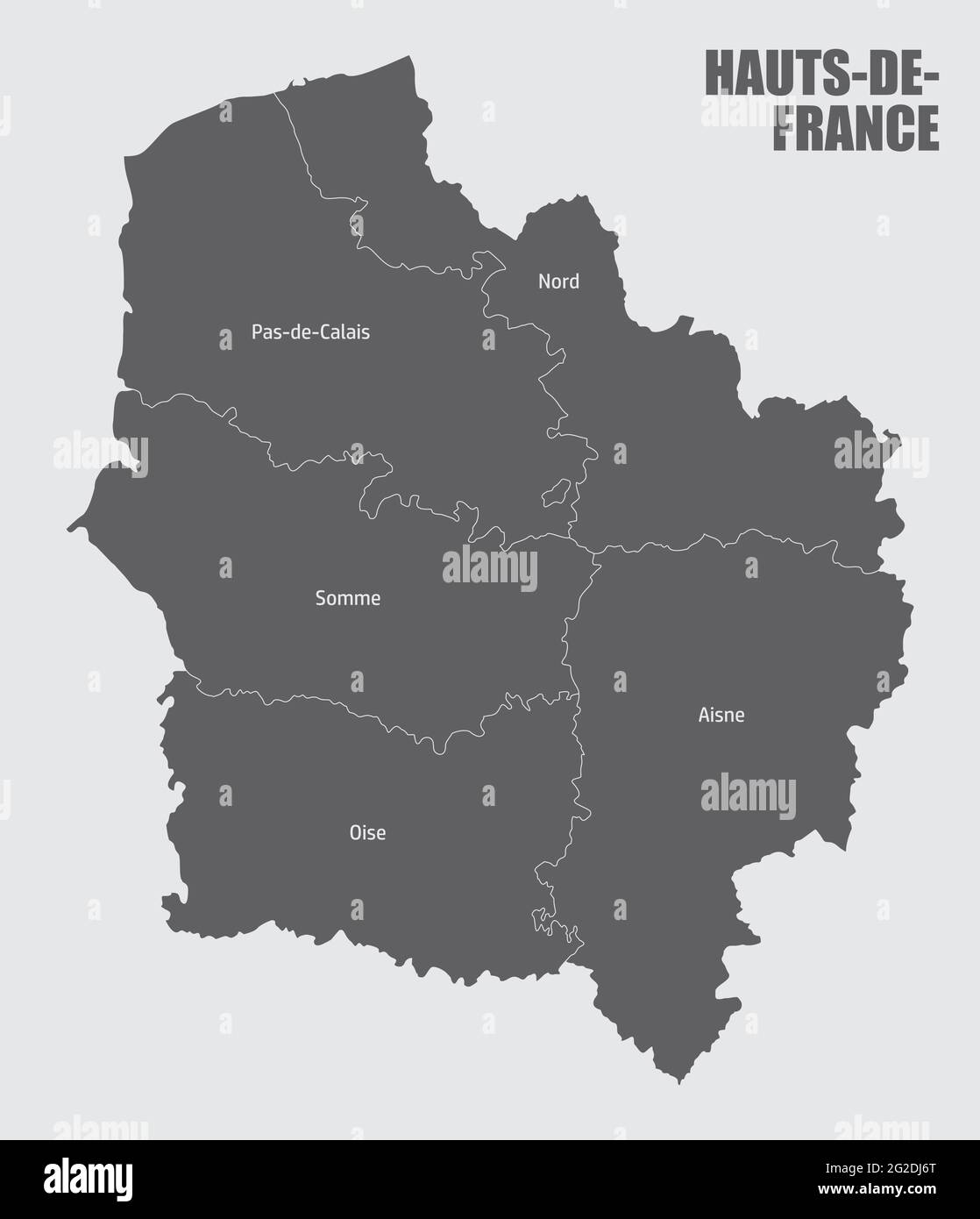 Carte administrative des hauts-de-France divisée en départements avec labels, France Illustration de Vecteur