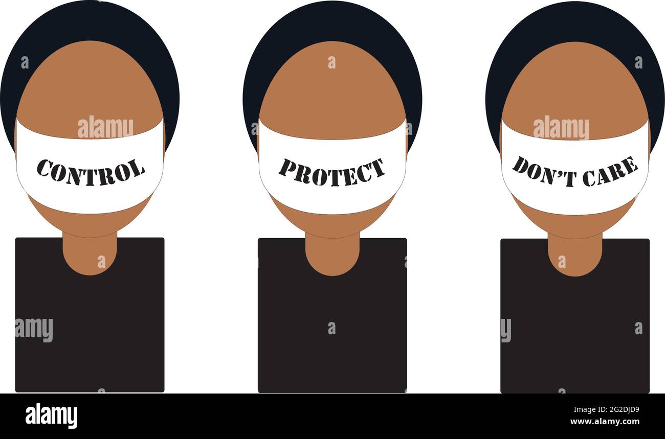 Icône de tête de femme isolée portant un masque facial avec trois messages Illustration de Vecteur