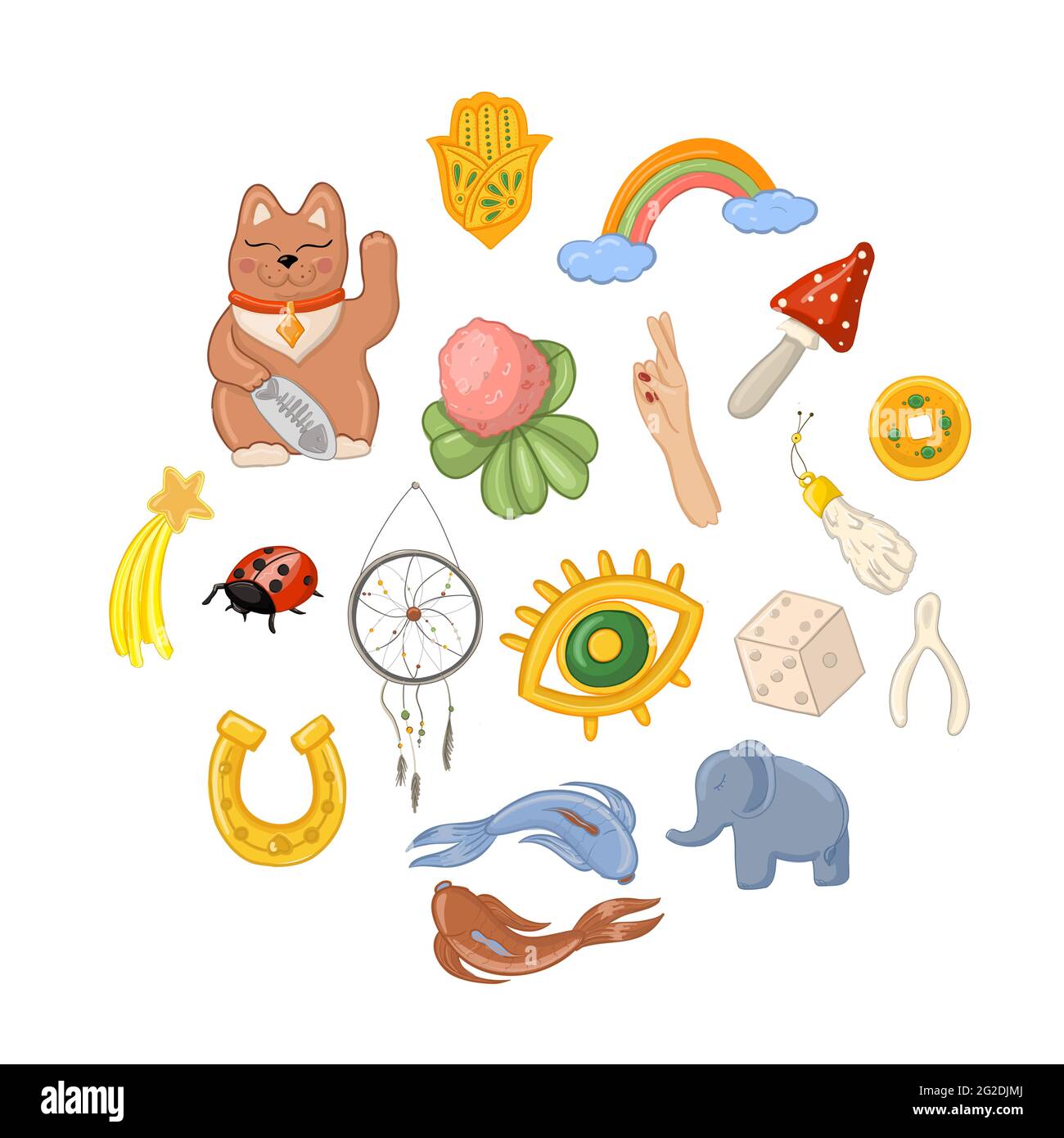 Ensemble de symboles bonne fortune. Symboles chanceux clipart. Illustration de Vecteur