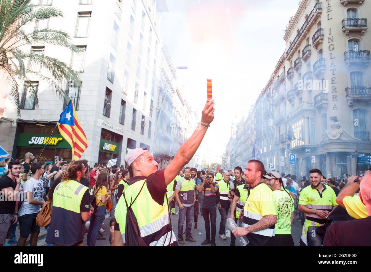 Manifestations dans la capitale catalane de Barcelone après le référendum sur l'indépendance de 2017 Banque D'Images
