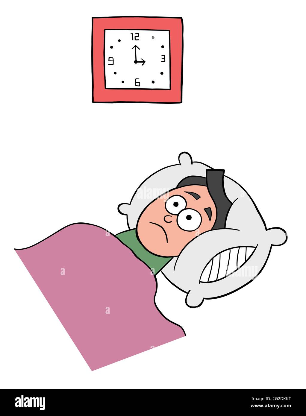 Un Homme De Dessin Anime Ne Peut Pas Dormir Et Il Est 3 Heures Du Matin Illustration Vectorielle Contour Noir Et Couleur Image Vectorielle Stock Alamy