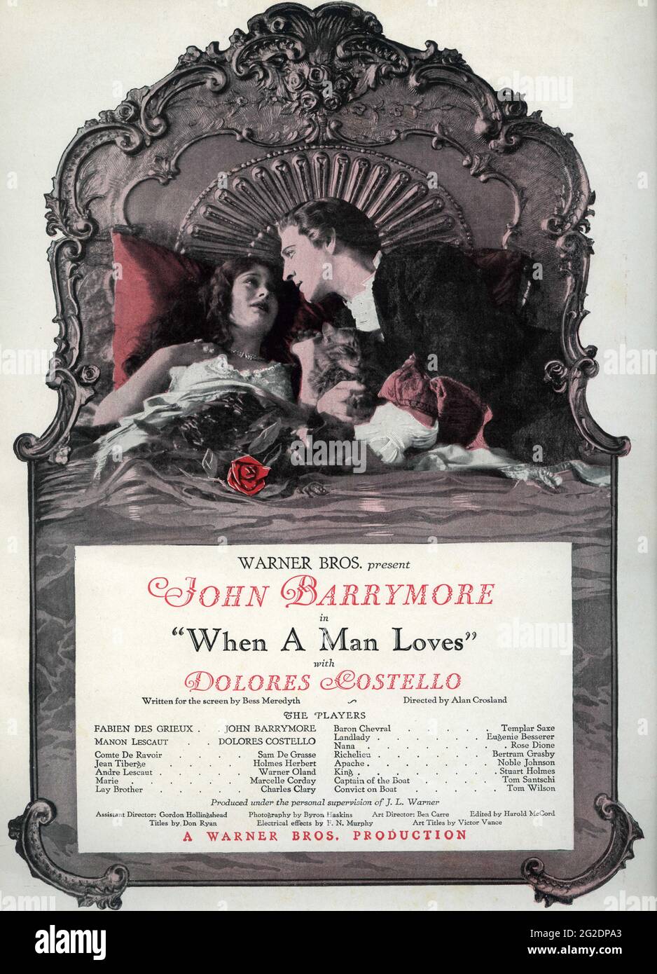 JOHN BARRYMORE et DOLORES COSTELLO lorsQU'UN HOMME AIME sa DAME (au Royaume-Uni) 1927 réalisateur ALAN CROSLAND du roman Histoire du Chevalier des Grieux et de Manon Lescaut de l'Abbé Prévost adapté par Bess Meredyth Warner Bros. Banque D'Images