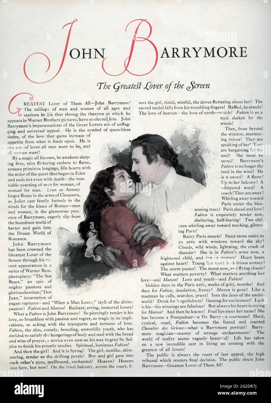 JOHN BARRYMORE et DOLORES COSTELLO lorsQU'UN HOMME AIME sa DAME (au Royaume-Uni) 1927 réalisateur ALAN CROSLAND du roman Histoire du Chevalier des Grieux et de Manon Lescaut de l'Abbé Prévost adapté par Bess Meredyth Warner Bros. Banque D'Images