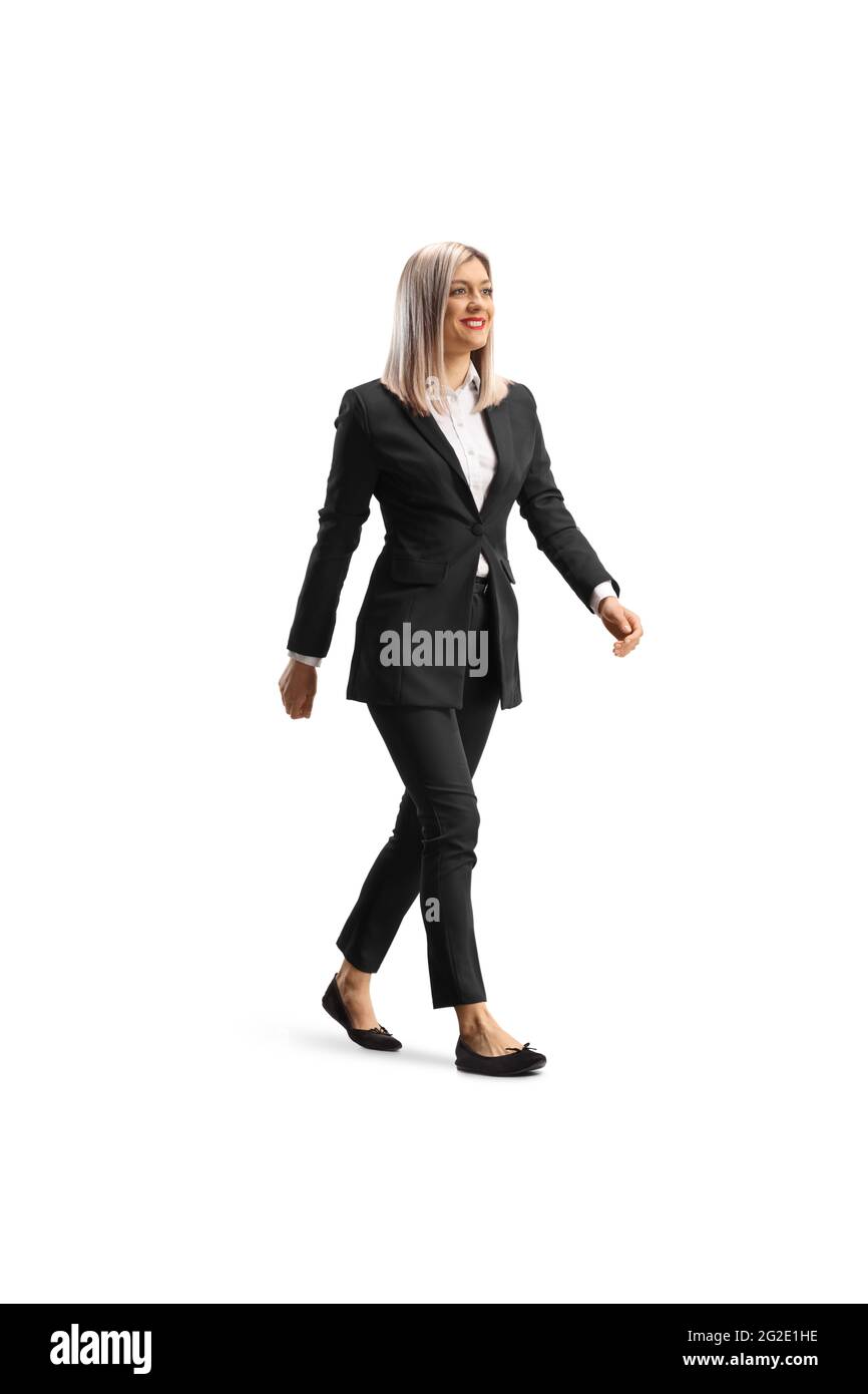 Prise de vue en longueur d'une jeune femme d'affaires en chaussures plates, isolée sur fond blanc Banque D'Images
