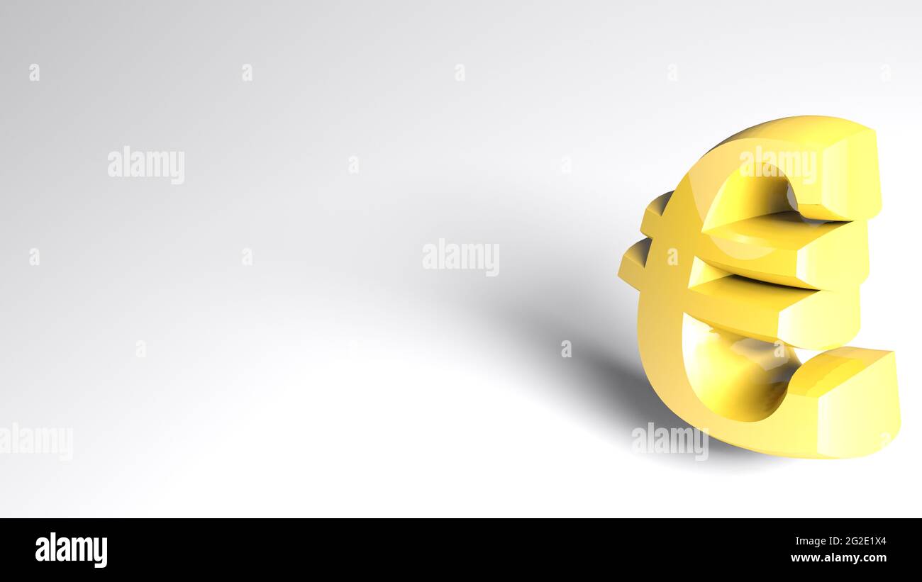 Arrière-plan blanc avec signe d'euro jaune doré - illustration de rendu 3D Banque D'Images