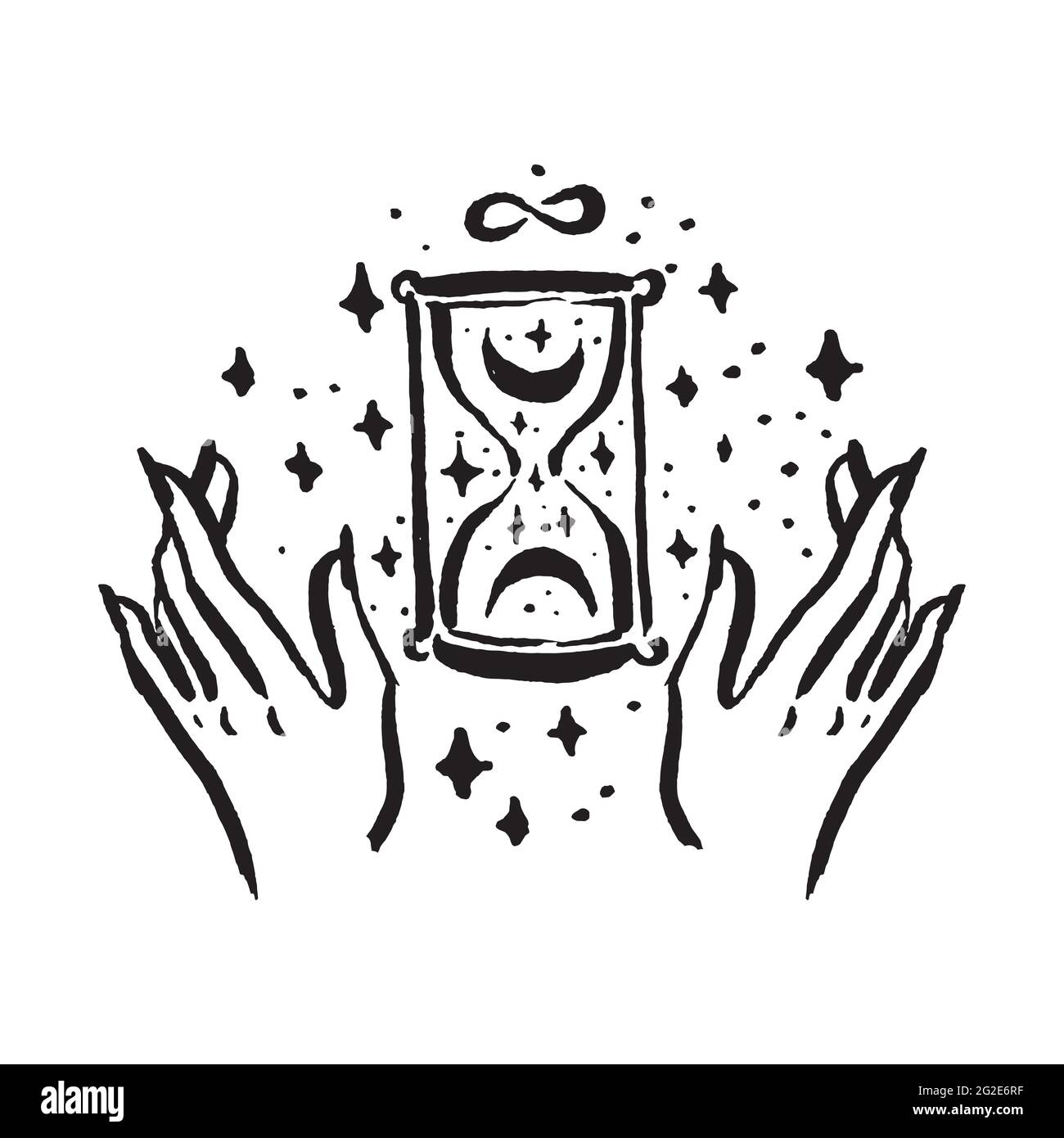 Mysticisme sorcellerie occulte sablier main dessin illustration ensemble Illustration de Vecteur