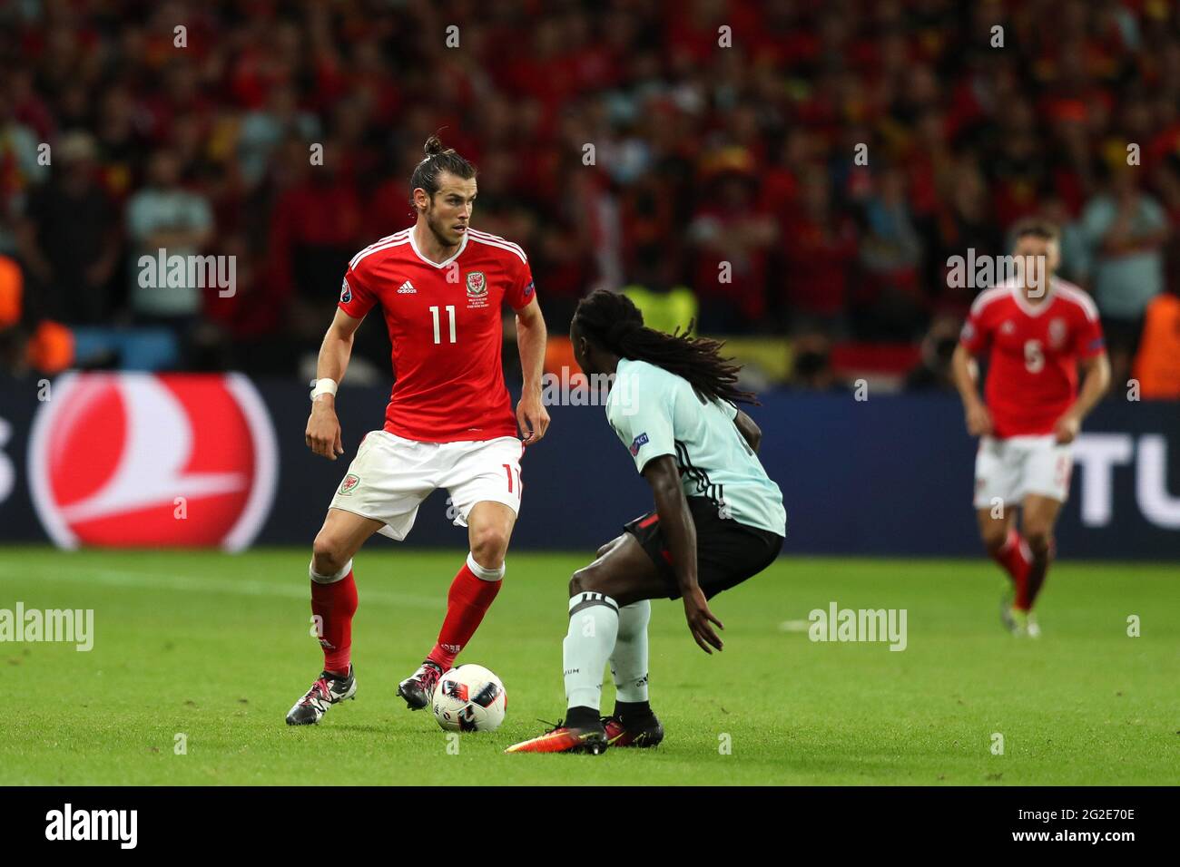 Gareth Bale du pays de Galles (11) en action. Belgique / pays de Galles, UEFA Euro 2016 quart de finale au Stade Pierre Mauroy à Lille, France . Juillet 2016 Edito Banque D'Images