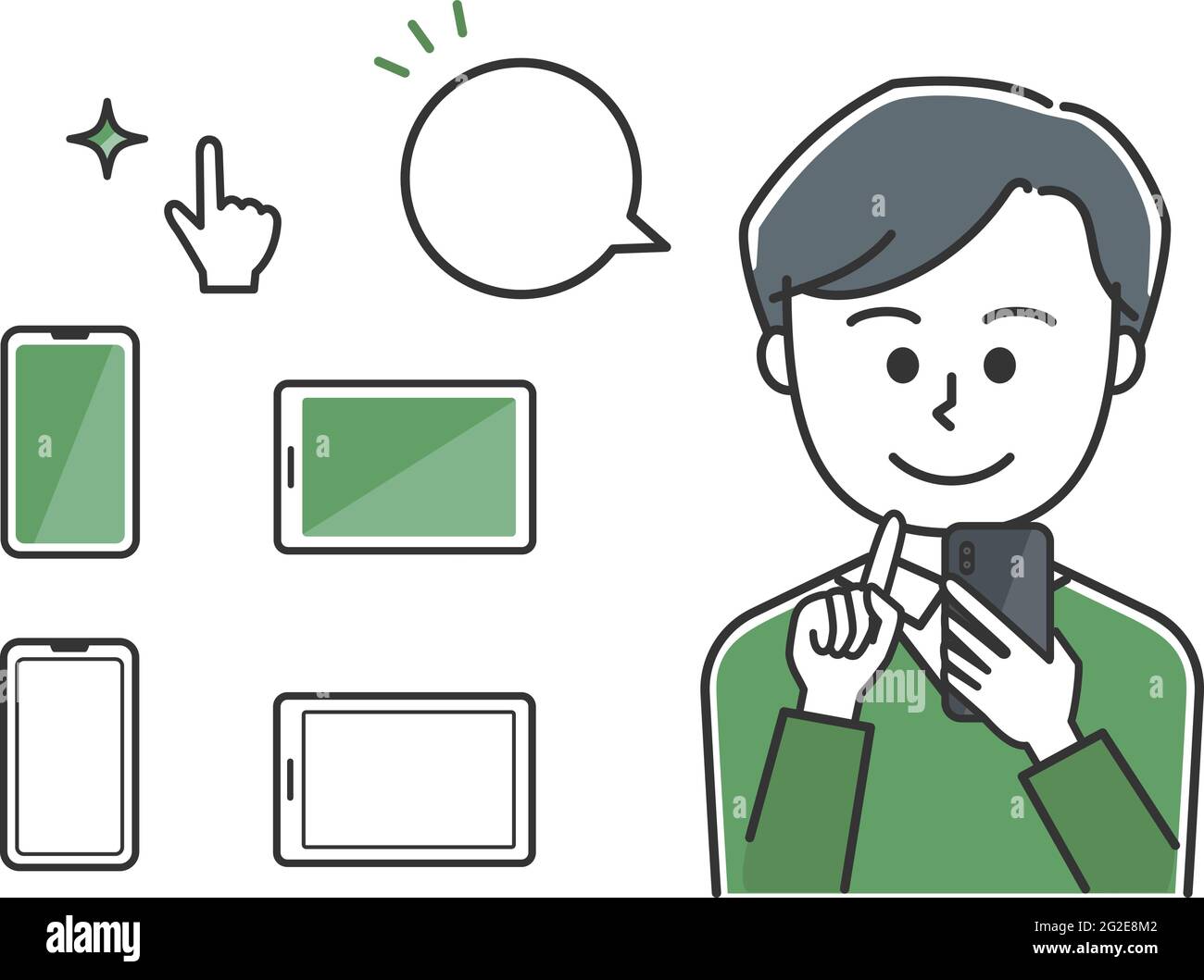 Un employé de bureau tapotant un téléphone portable avec une bulle vocale. Illustration vectorielle isolée sur fond blanc. Illustration de Vecteur