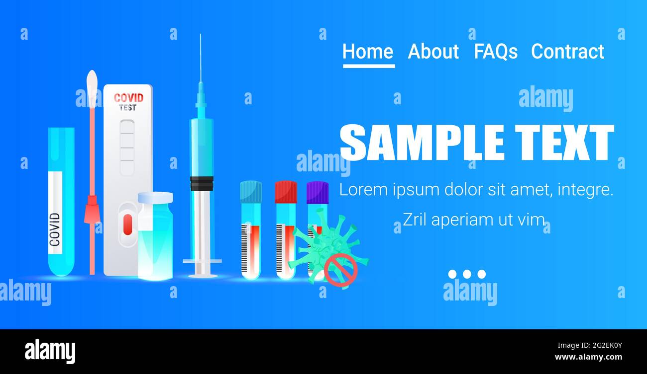 kit de seringue avec test nasal en écouvillon pour flacon de vaccin covid-19 et cassette rapide contre le concept de pandémie du coronavirus Illustration de Vecteur