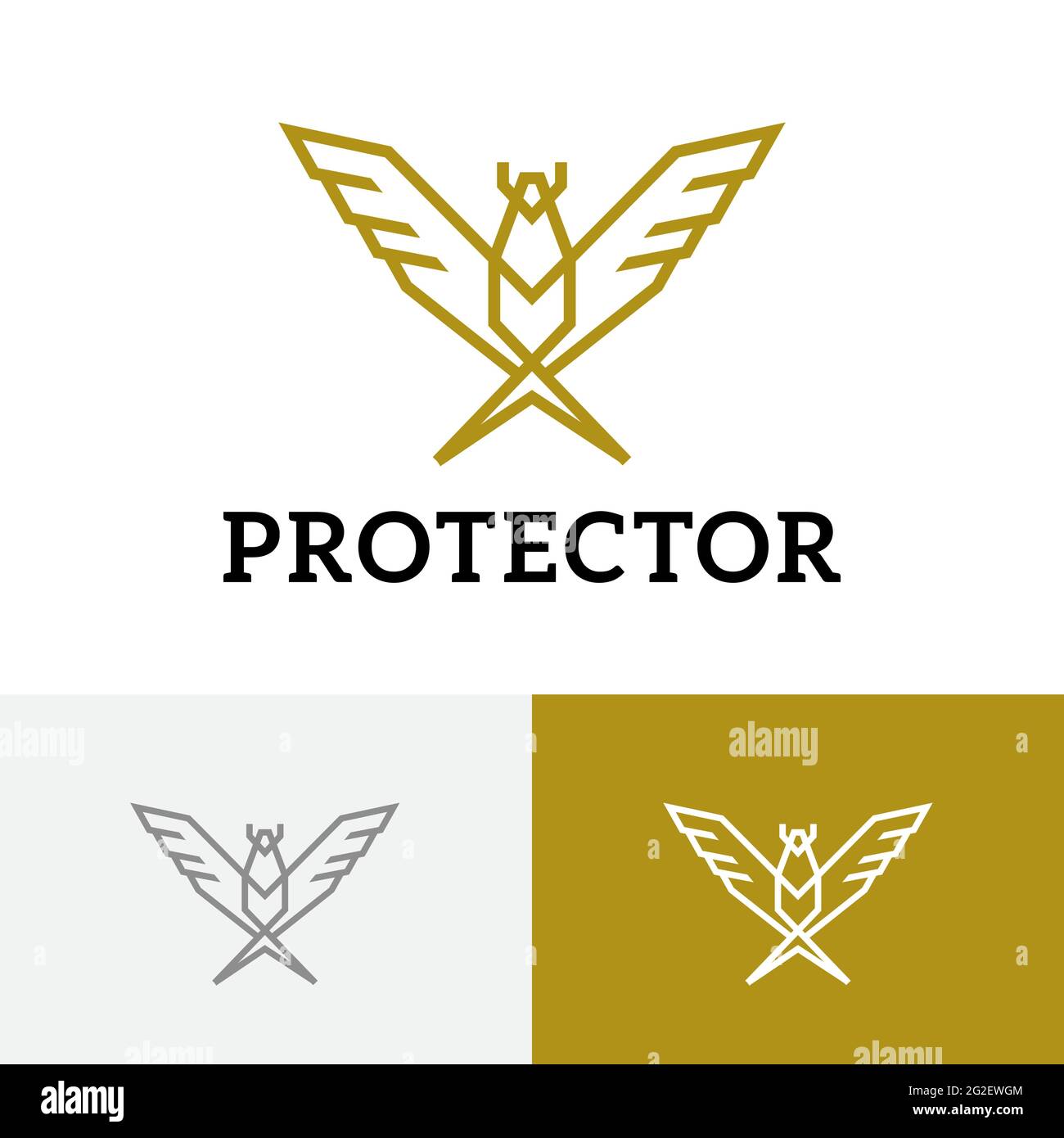 Logo Monoline Golden Eagle Falcon Hawk Protector Bird Wings Illustration de Vecteur