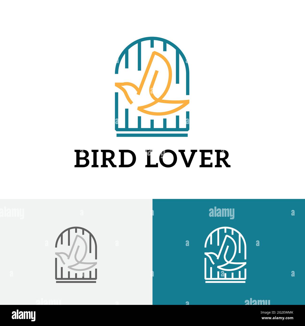 Canary Bird Lover Community Abstract Line cage logo Illustration de Vecteur