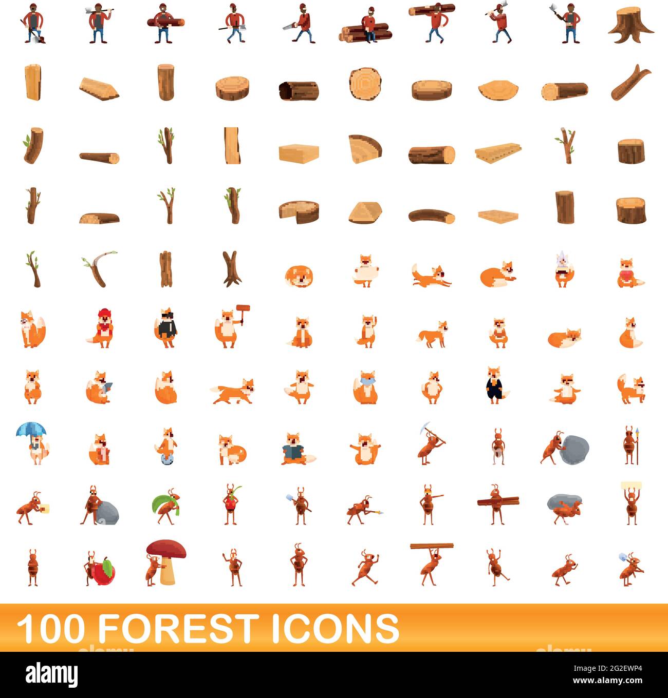 ensemble de 100 icônes de forêt. Illustration de 100 icônes de forêt ensemble de vecteurs isolés sur fond blanc Illustration de Vecteur