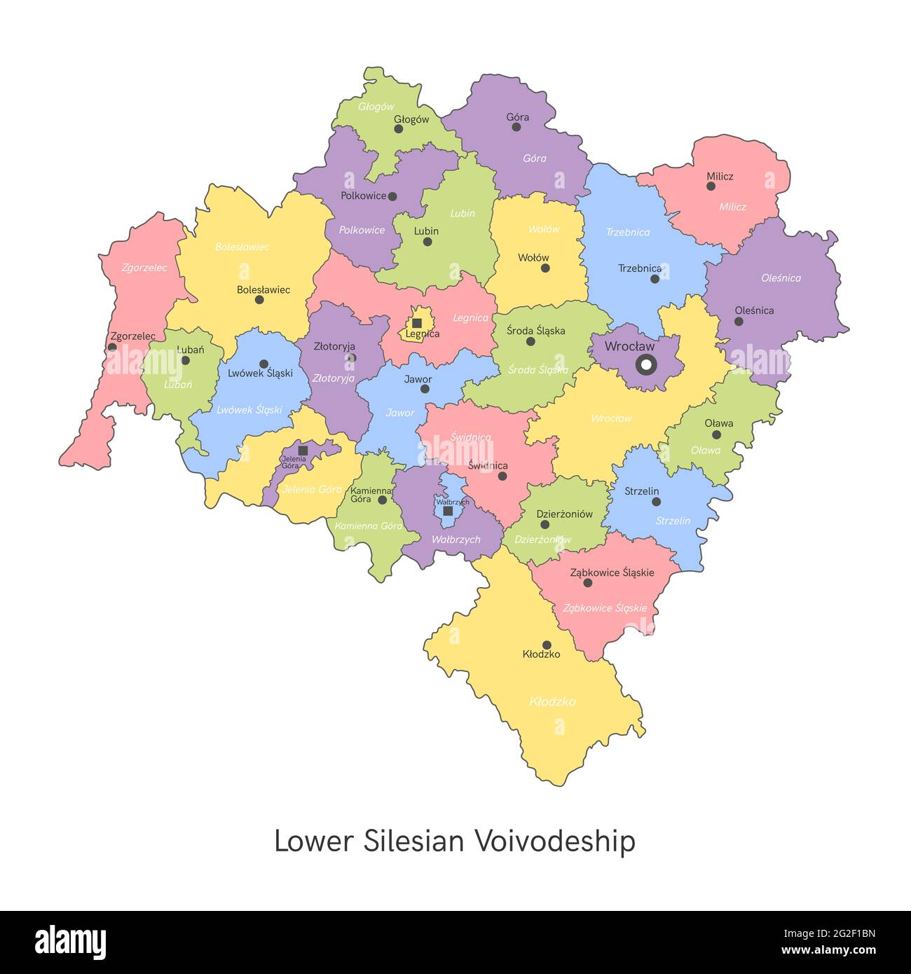 Illustration vectorielle : carte administrative de la Pologne. Carte de Voïvodeship de Silésie inférieure Illustration de Vecteur