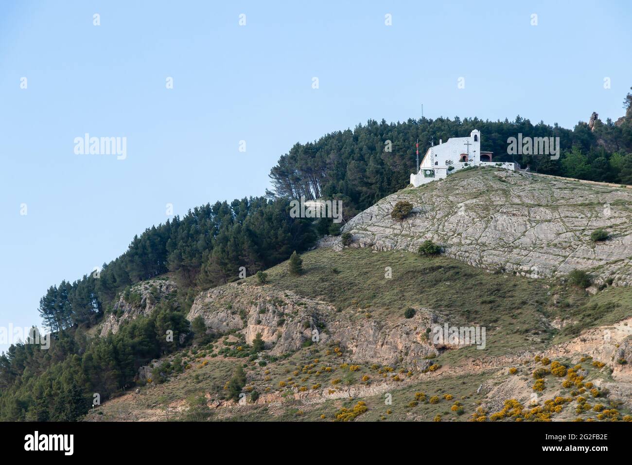 Vue sur la distance de l'Ermita de la Virgen de la Cabeza, Patrona de Cazorla, Jaen Andalousie, Espagne Banque D'Images