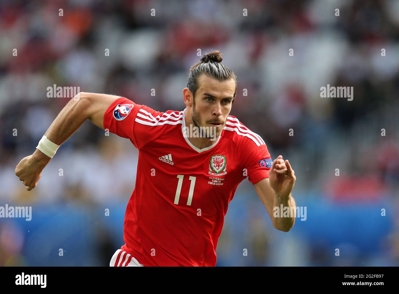 Gareth Bale du pays de Galles en action. Pays de Galles contre Slovaquie, match de groupe UEFA Euro 2016 , Bordeaux , France . Juin 2016 usage éditorial seulement. photo par Andrew Orchard Banque D'Images