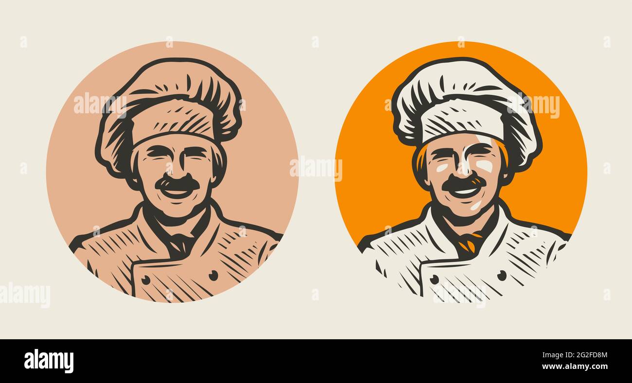 Logo du personnage Chef man. Illustration vectorielle du symbole de cuisson des aliments Illustration de Vecteur