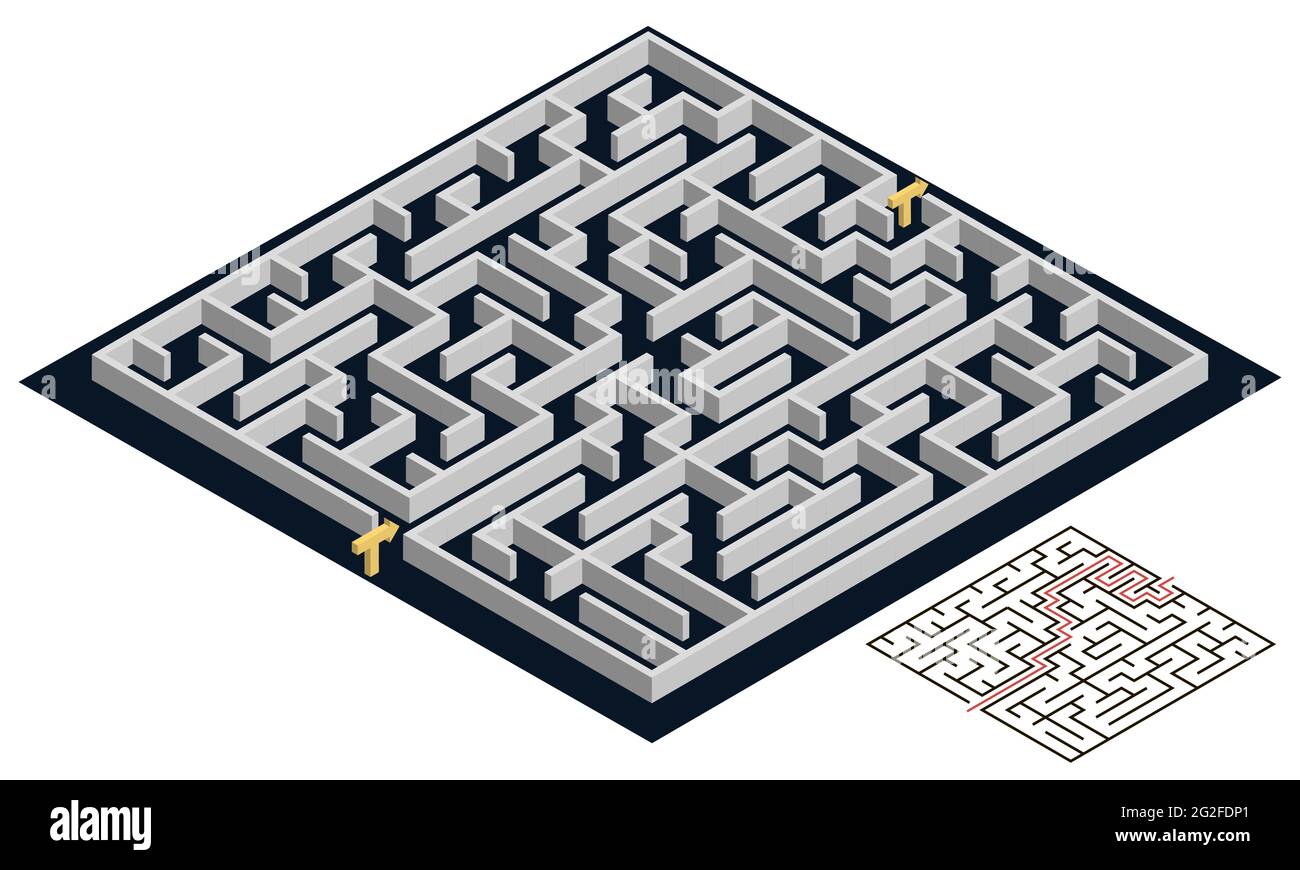 labyrinthe 3d, vue isométrique. Puzzle labyrinthe ou conception de jeu d'évasion avec solution. Illustration vectorielle Illustration de Vecteur