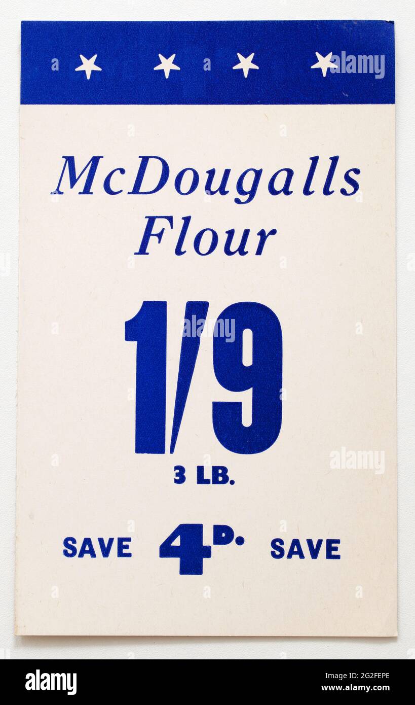 Vinatge années 1960 Boutique Publicité carte d'affichage des prix - farine McDougalls Banque D'Images