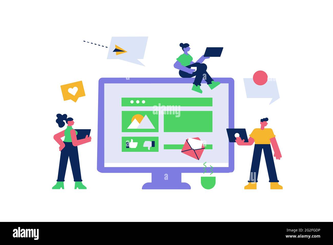 Homme et femme communiquant via l'application de réseaux sociaux Illustration de Vecteur