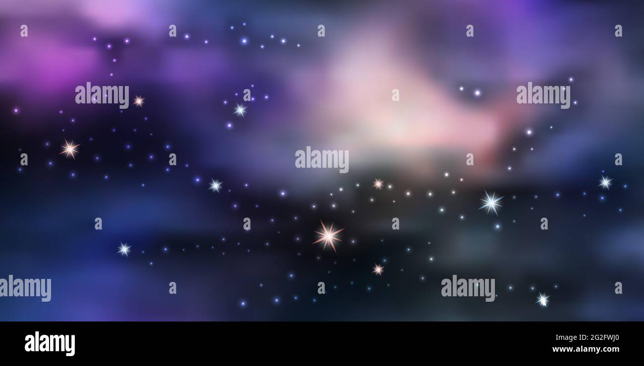 Fond de l'espace Galaxy. Ciel de nuit sith étoile nébuleuse et aurora borealis. Éclat brillant, couleurs bleu et violet. Illustration vectorielle Illustration de Vecteur