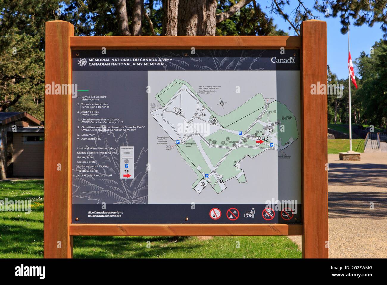 Carte détaillée du Mémorial national du Canada à Vimy et du Parc du champ de bataille de Givenchy-en-Gohelle (pas-de-Calais), France Banque D'Images